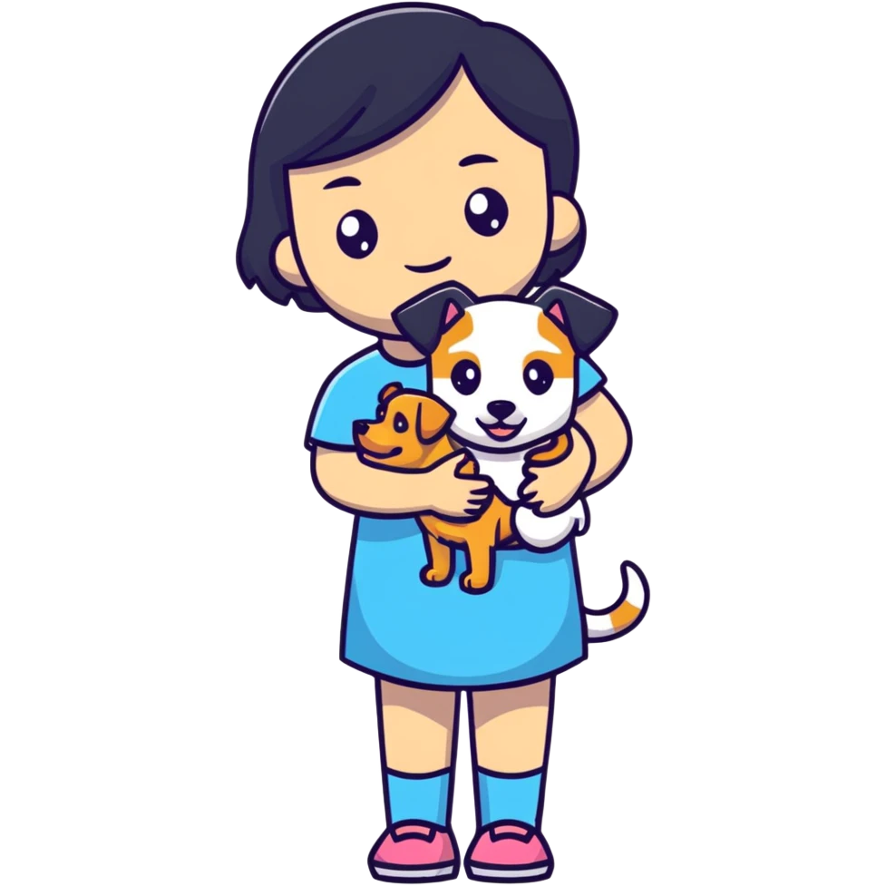 A girl holding a black and brown dog emoji