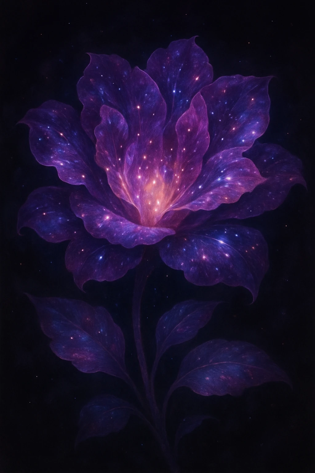 a stylized flower with swirling nebula colors, sparkling stars on the petals, cosmic fantasy vibe emoji