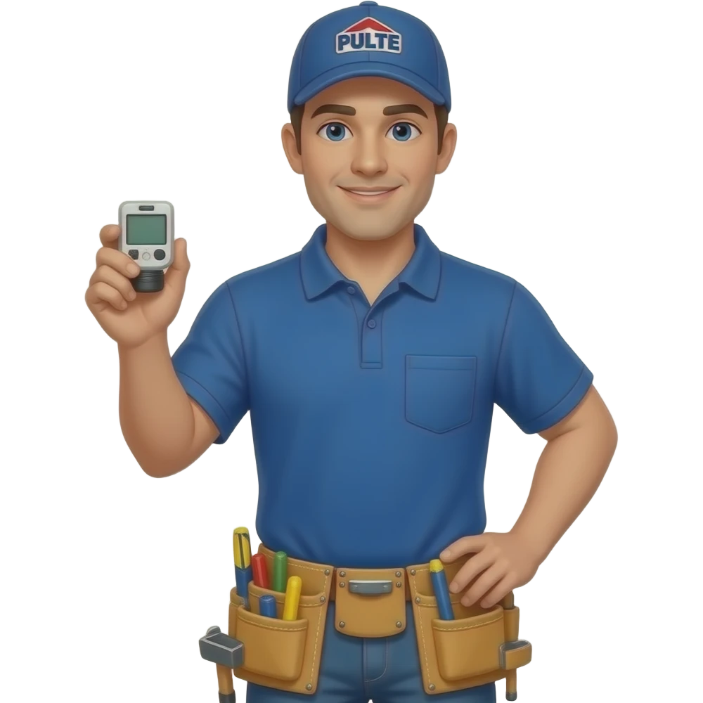 HVAC installer with thermostat with PULTE on his hat emoji