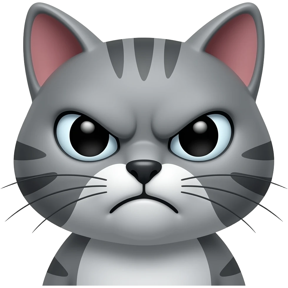 Gato gris de frente enojadoo emoji