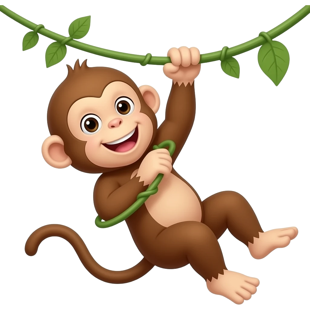 Cartoon monkey swinging in a vine emoji