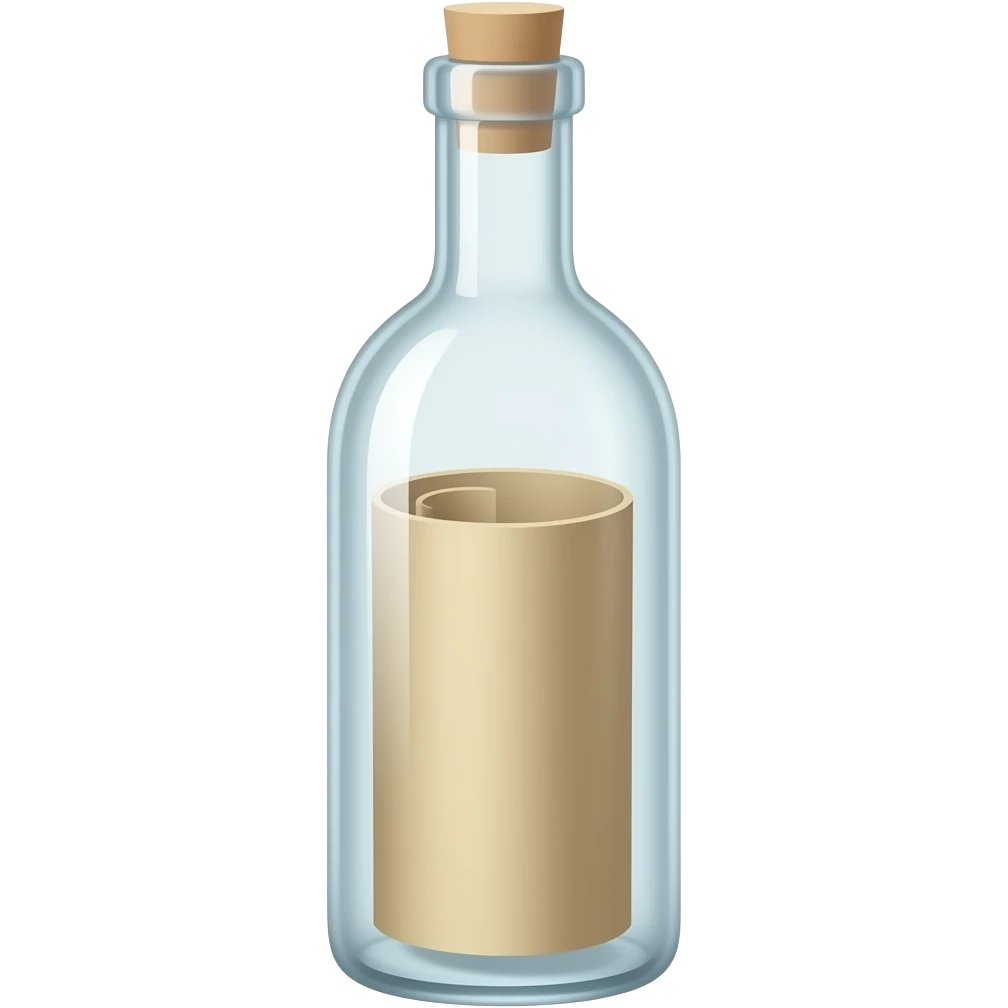 a tall, thin glass bottle with a rolled-up message inside emoji