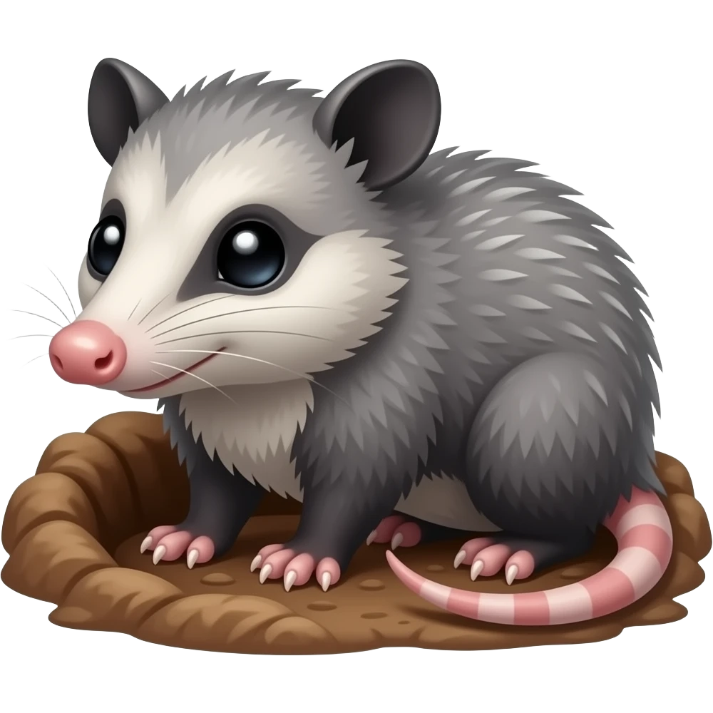 A cartoon opossum in a burrow emoji
