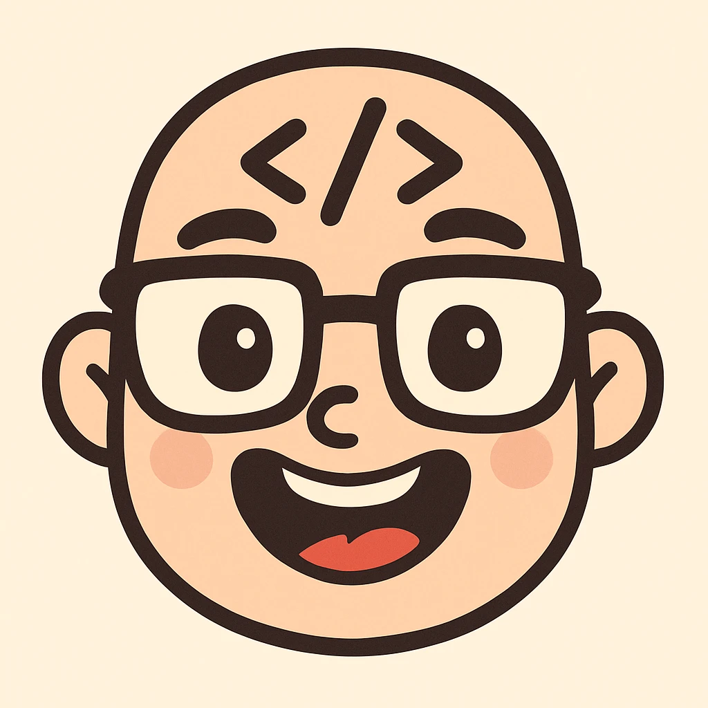 open source meme emoji, playful friendly face with glasses and a code symbol, modern flat style emoji