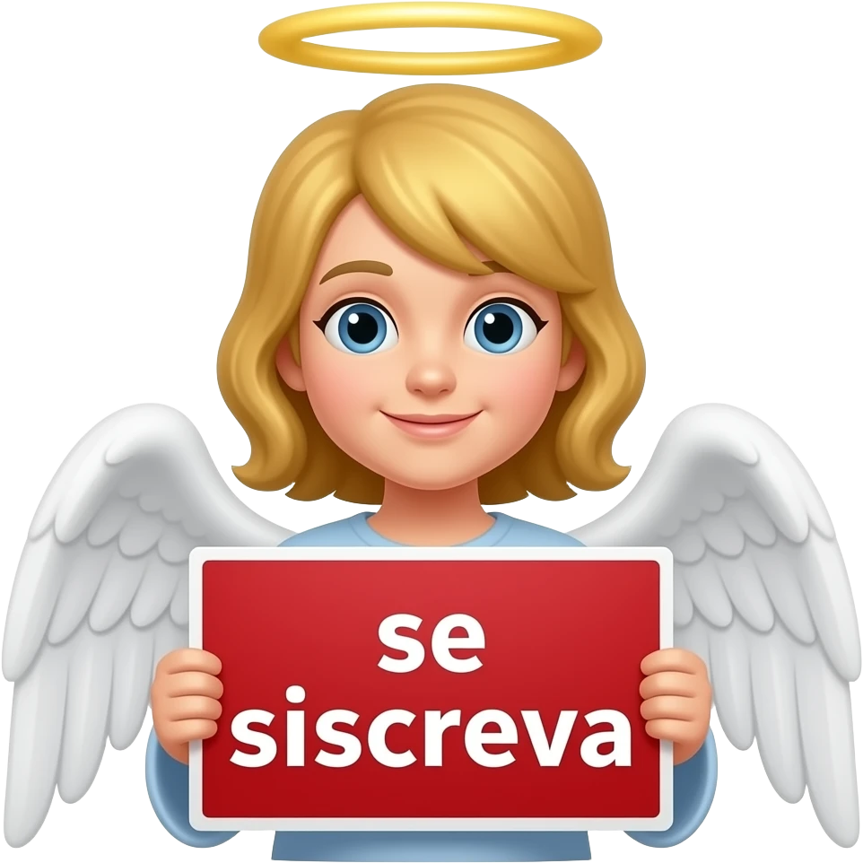 um anjo segurando uma plaquinha vermelha escrito em branco "se inscreva" emoji