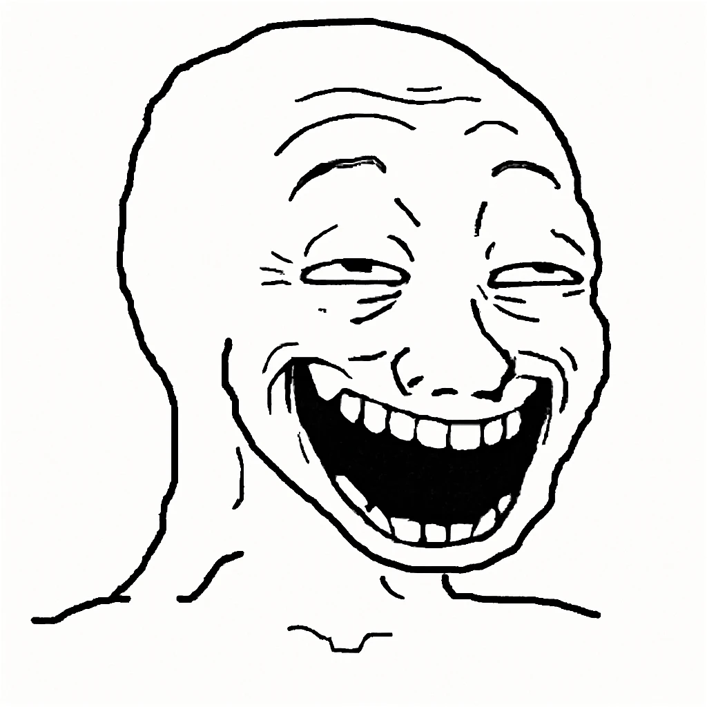 傻笑翻白眼：
"角色露出傻笑，嘴巴大张，眼睛翻白眼，面部肌肉紧张，表情搞笑又略带呆萌感” emoji