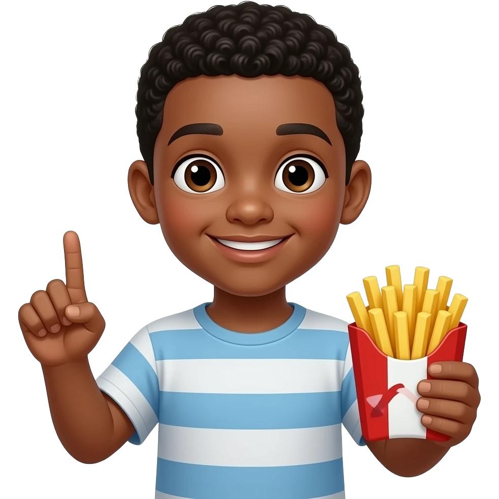 black boy holding the two fingers up and holding french fries emoji