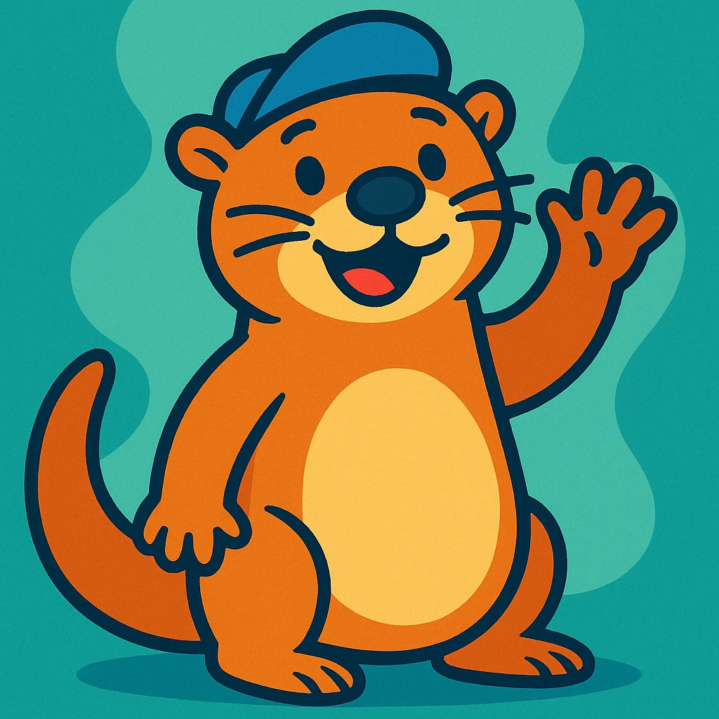 An otter with a blue hat on waving hi emoji