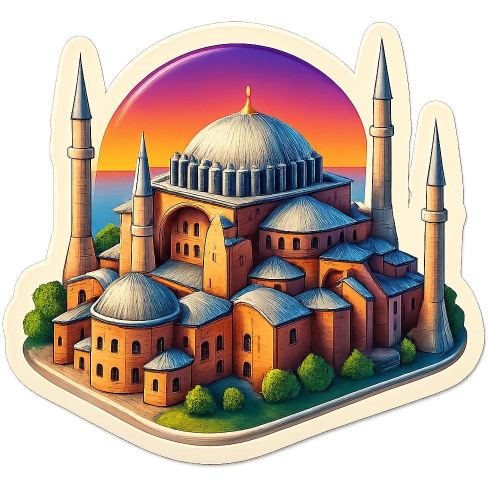 Isometric illustration of Istanbul, featuring photorealistic Hagia Sophia emoji