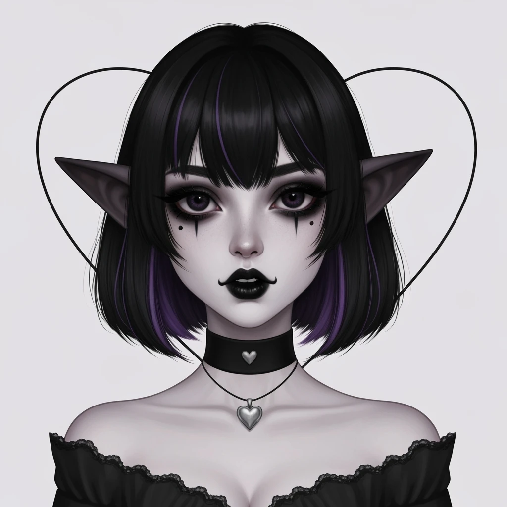 goth profile picture with a heart accent, cute, expressive, minimal, variation 3 emoji