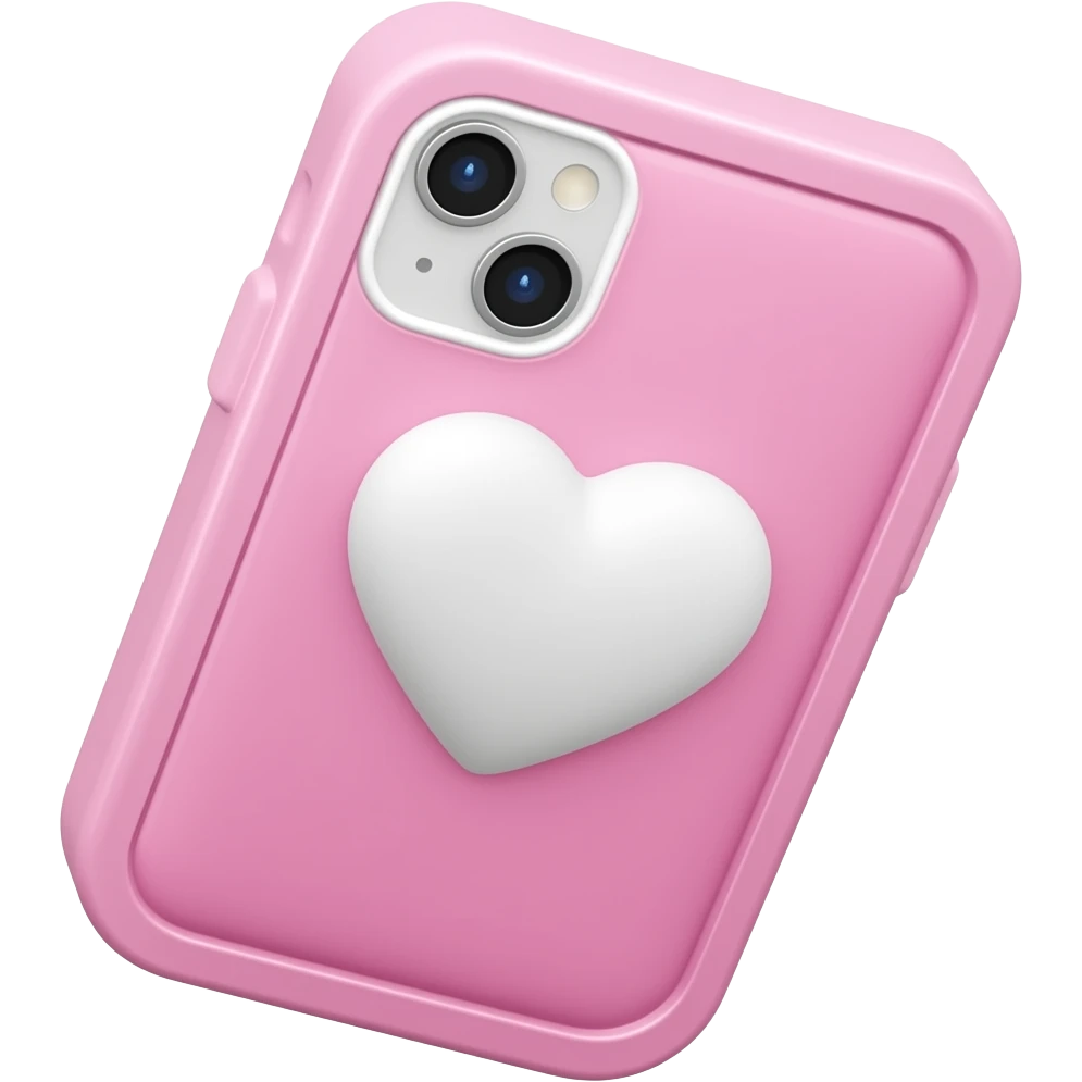 Pastel pink cell phone with white heart emoji