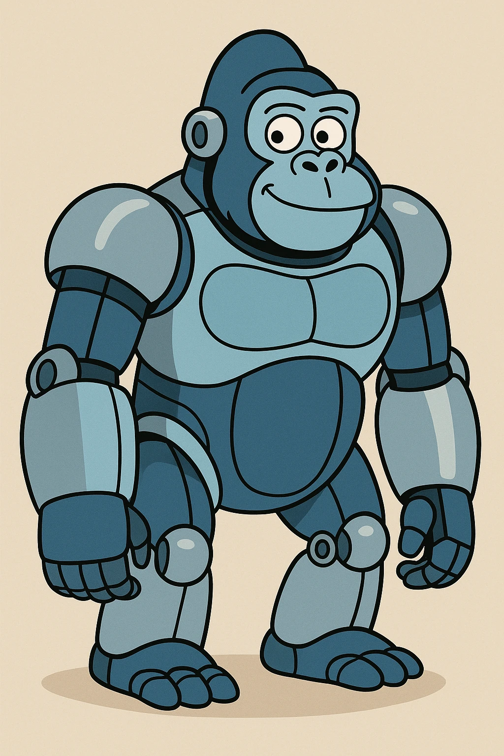 robot gorilla, cartoon style, friendly expression, blue and silver emoji