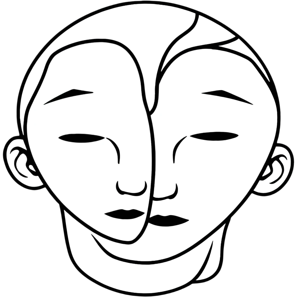 face split into two halves, one half realistic, other half art style emoji