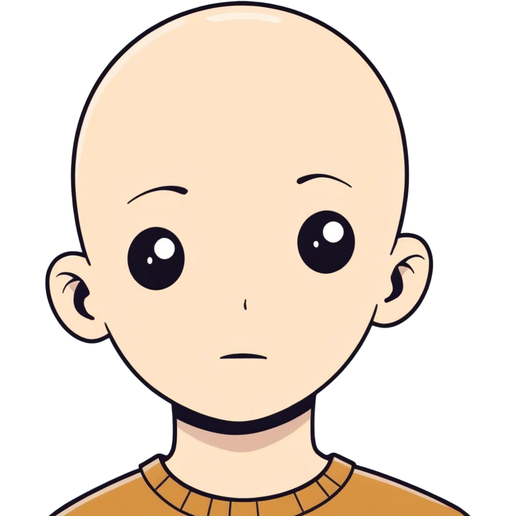 bald boy gazing at viewer emoji