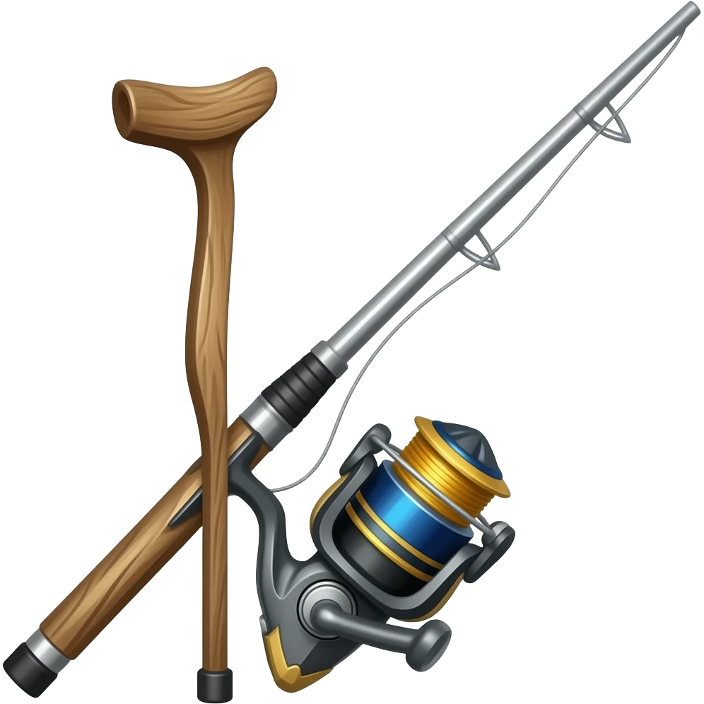 a crutch and a fishing pole emoji