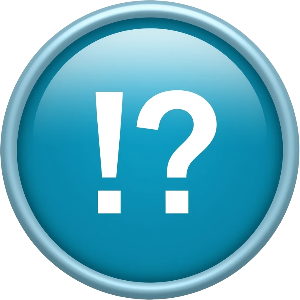 text '!?' in a dark cyan circle emoji