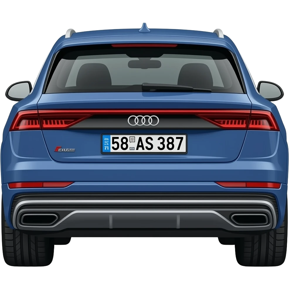 Audi q8 e tron sportback siyah plakadada 58 AS 387 yazsın plaka Türkiye plakasından olsun mavi yerde TR Ve plakanın üstünde beyaz yerde başka şeyler olmasın sadece değim olsun bunu Emoji için yap emoji