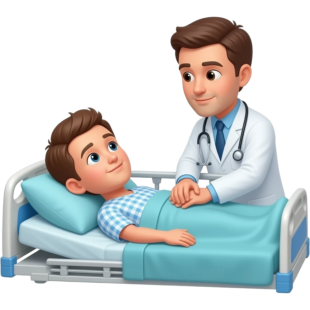 person laying in hospital bed. a doctor is trying to perform CPR. the person laying in the bed has a speech bubble over their head that says "NO! STOP!" emoji