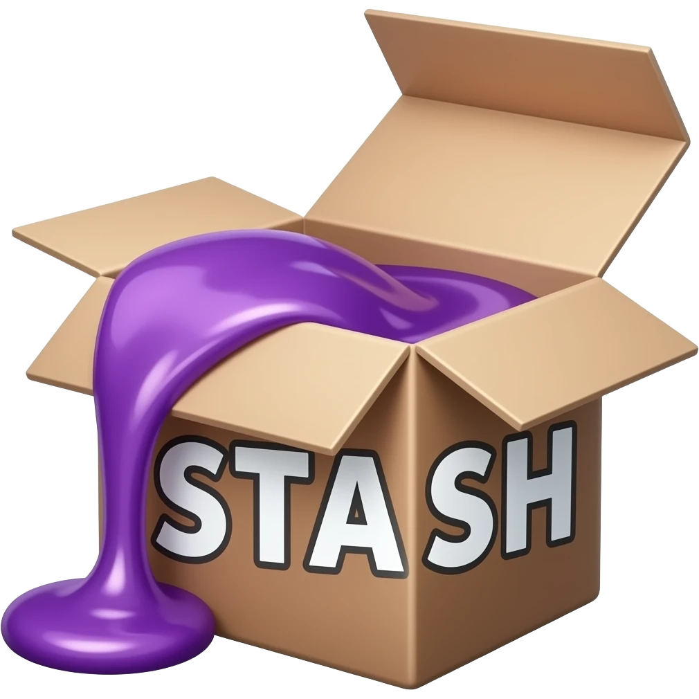 a box with purple syrup flowing out of it and a large inscription on the box saying "STASH" emoji