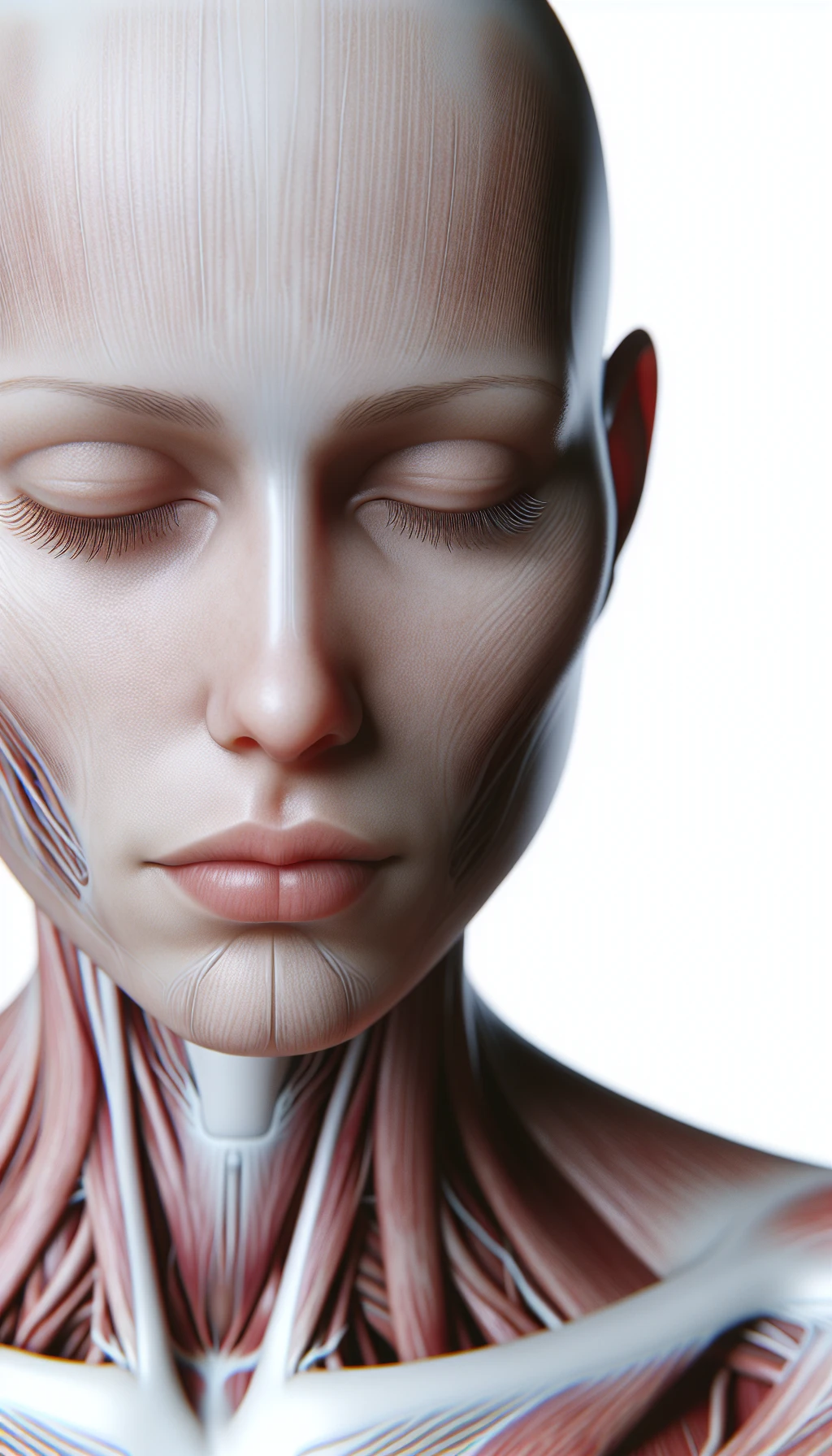 corpo umano anatomico con occhi chiusi sereno e in perfetta salute , isolato su sfondo bianco, iperrealistico 4k emoji