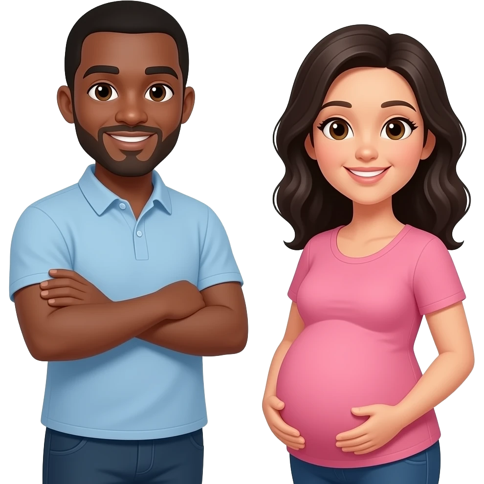 Pregnant medium dark man;  with black woman emoji
