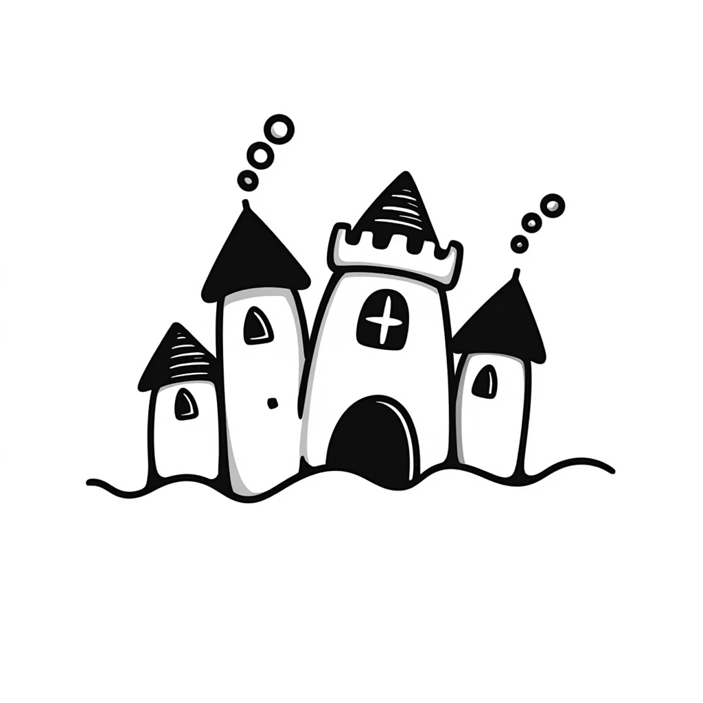 underwater sea castle, hand drawn doodle style emoji