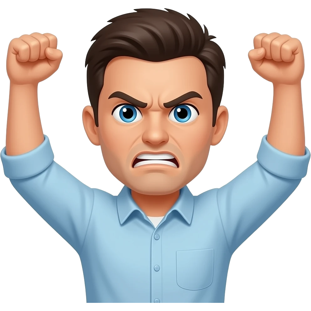 여기서 손들면서 화내는 행동으로 바꿔줘 emoji