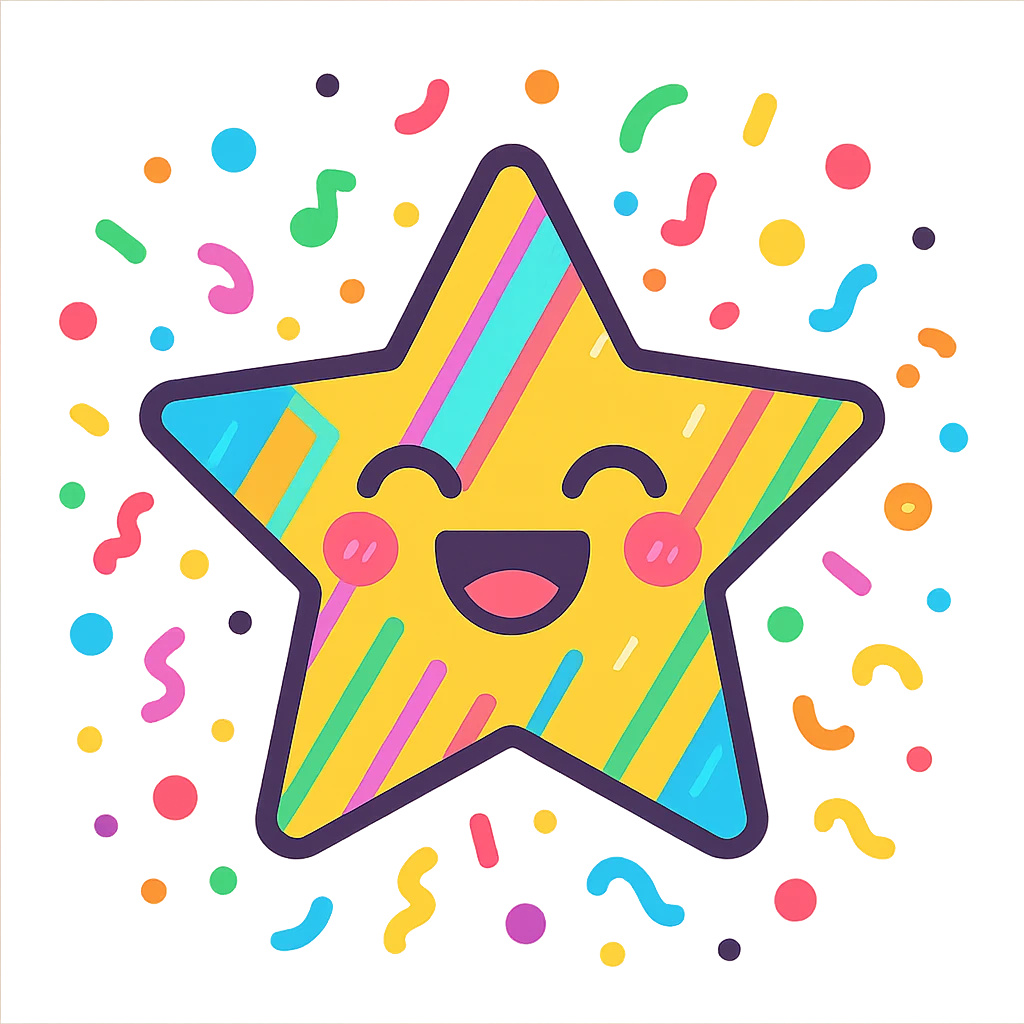 kpop fan star with neon stripes and confetti, fun and colorful emoji