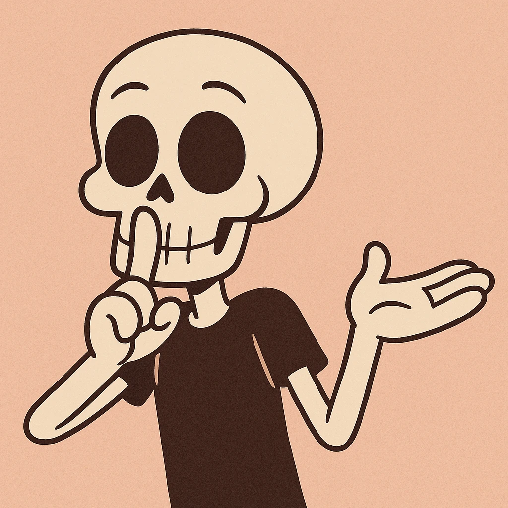 simple skull with finger to lips and one hand outstretched in calma celebration minimal style emoji