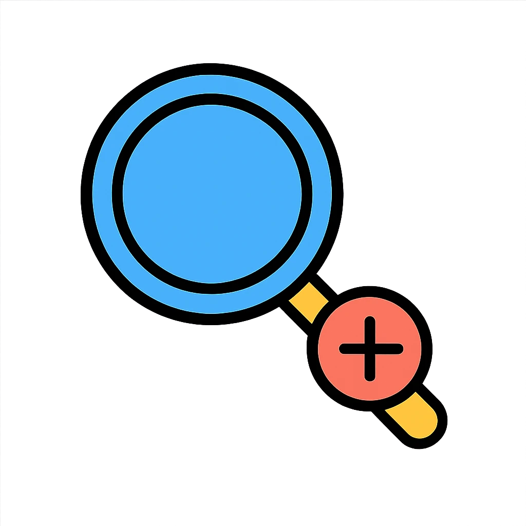 clean and modern magnifying lens with a plus sign in the bottom right corner symbolizing search and add emoji