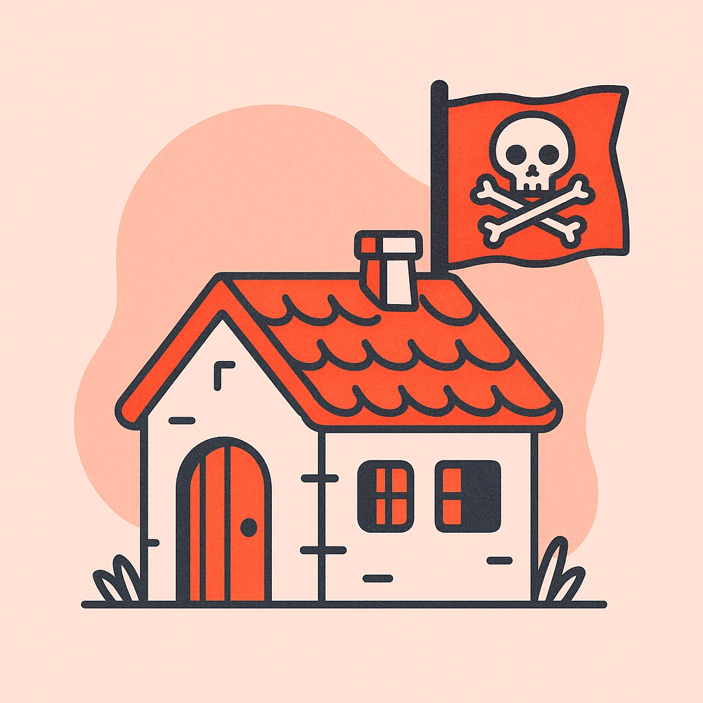 old pirate's house with skull flag emoji