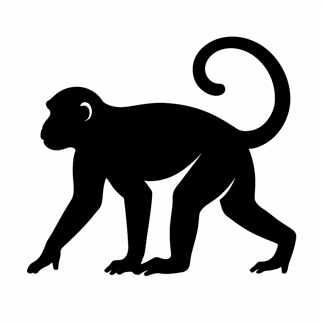 Monkey black silhouette white background emoji