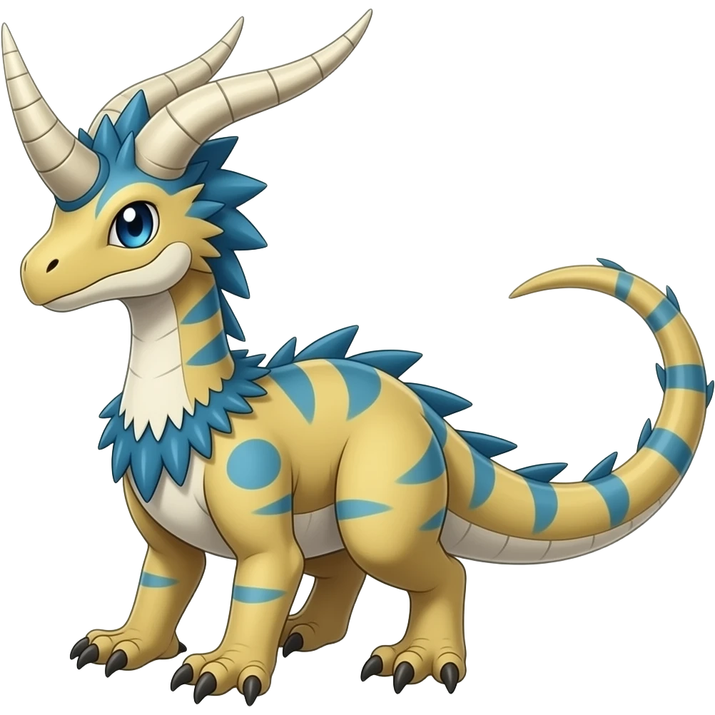 Raptorik scaley feathery horned Amaura-Aurorus-Patamon-Veemon-Pokémon-Fakémon-hybrid-fusion-creature, full body emoji
