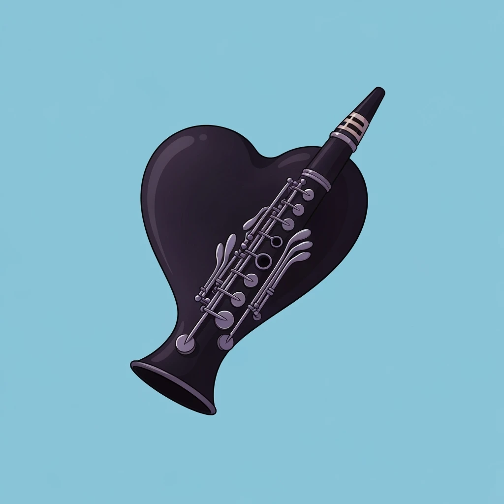 goth heart clarinet, cute, expressive, minimal emoji