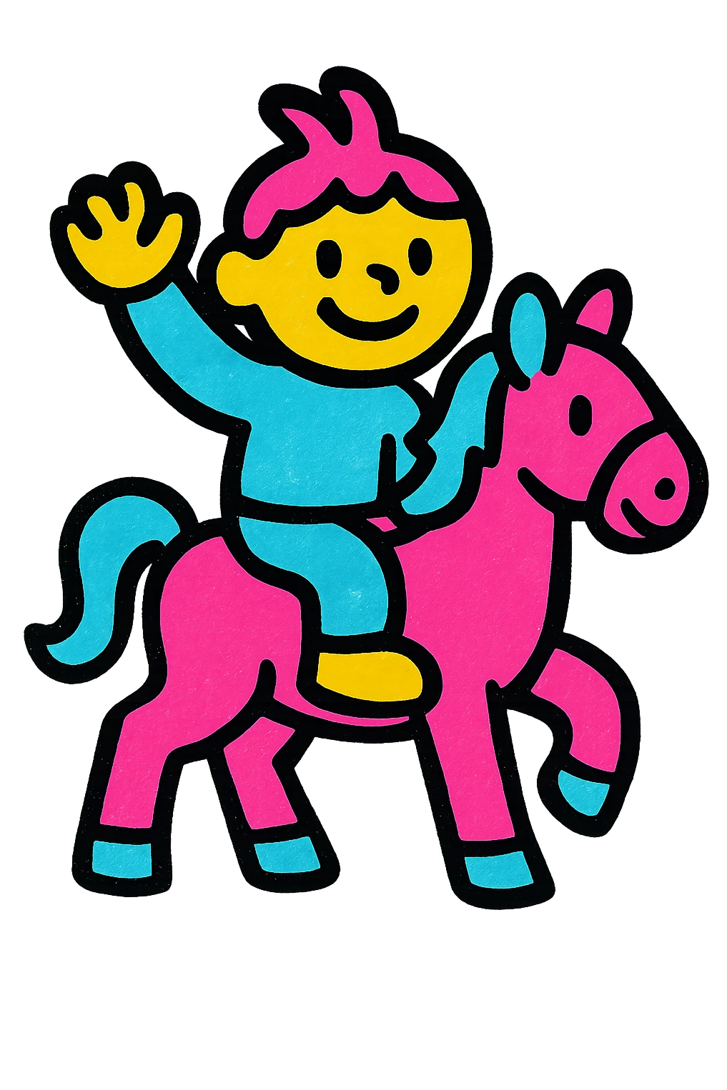 colorful icon of a child riding a horse, playful and vibrant, clean shapes emoji