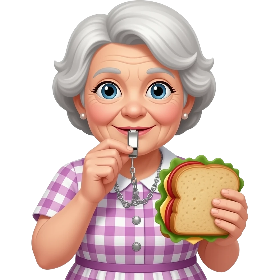 ugly old lady with whistle and PB&J sandwich in a dress emoji