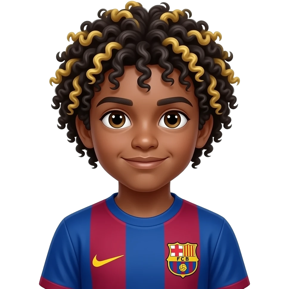 Aj napravi decka sa dresom barcelone da ima onako kovrđavu zuto crnu kosu i da je lamine yamal emoji