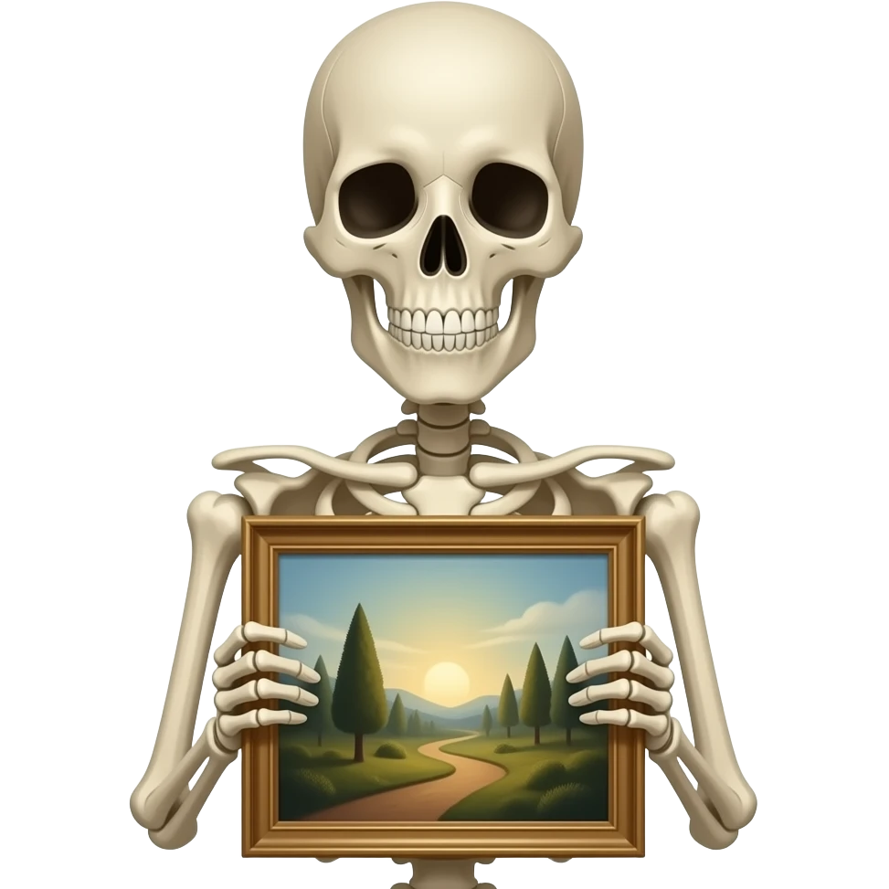 Esqueleto sosteniendo con sus dos manos un cuadro para texto emoji