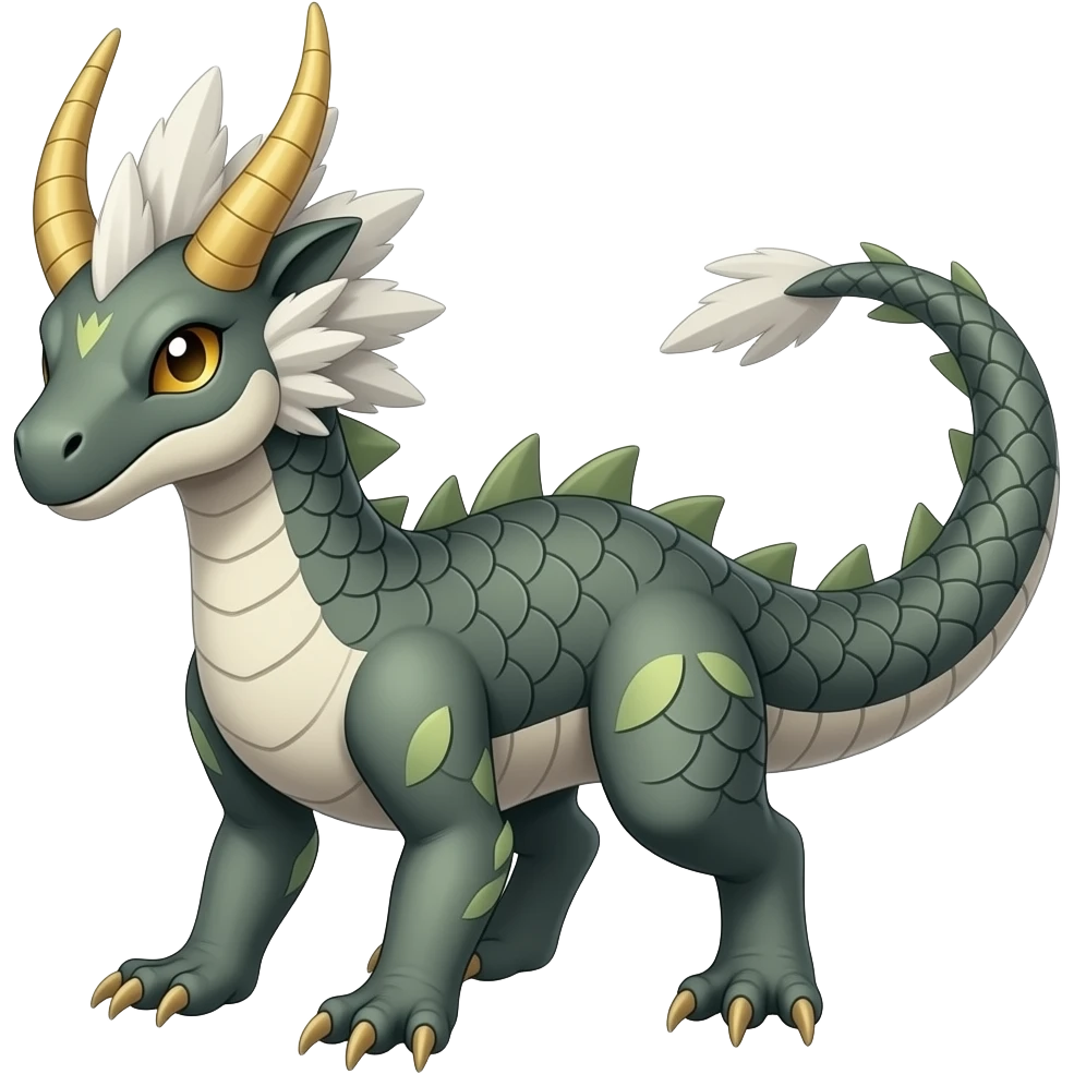 Raptorik scaley feathery horned Amaura-Aurorus-ExVeemon-WereGarurumon-Pokémon-Fakémon-hybrid-fusion-creature, full body emoji