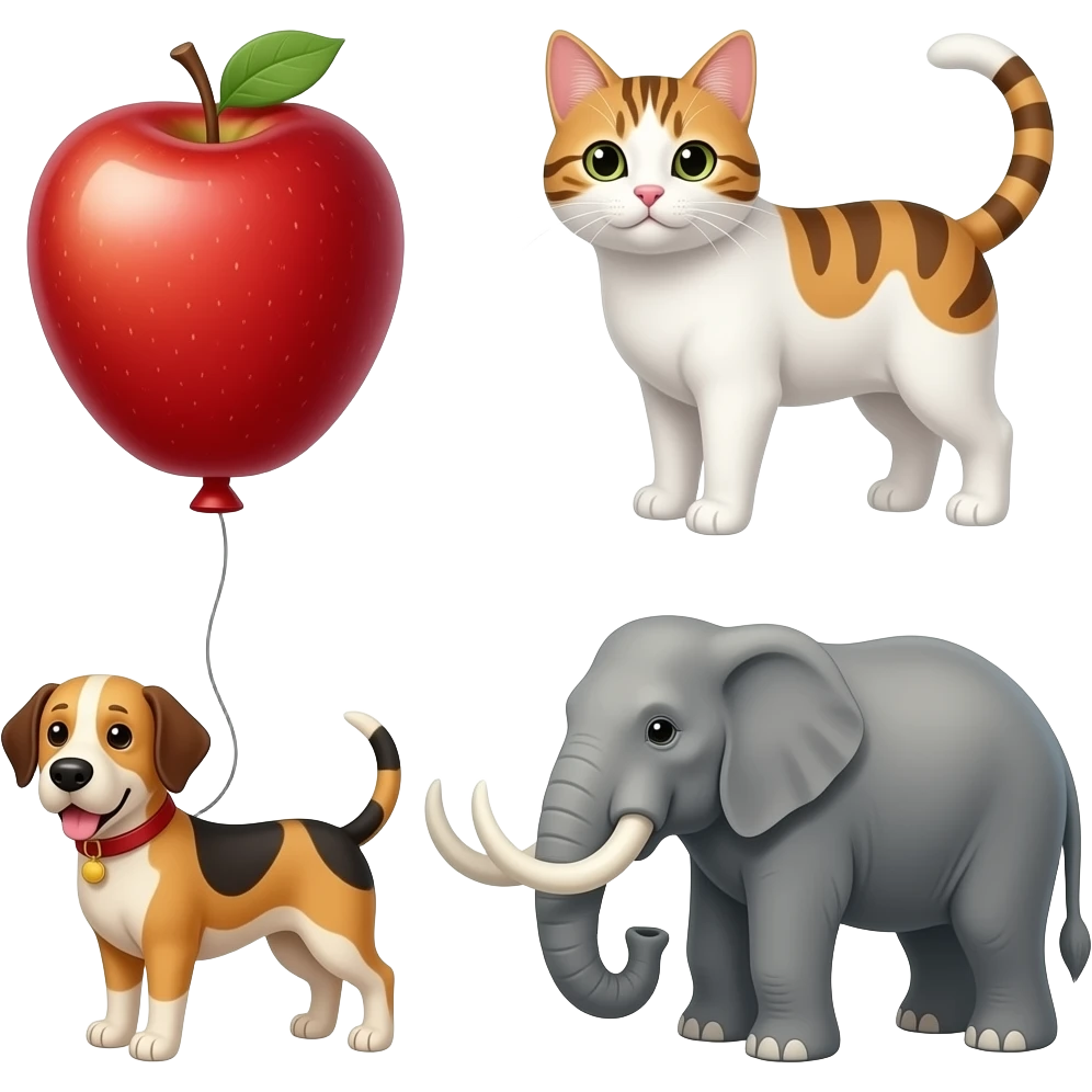 Aa🍎 Bb🎈Cc🐱 Dd🐕Ee🐘🦣 emoji
