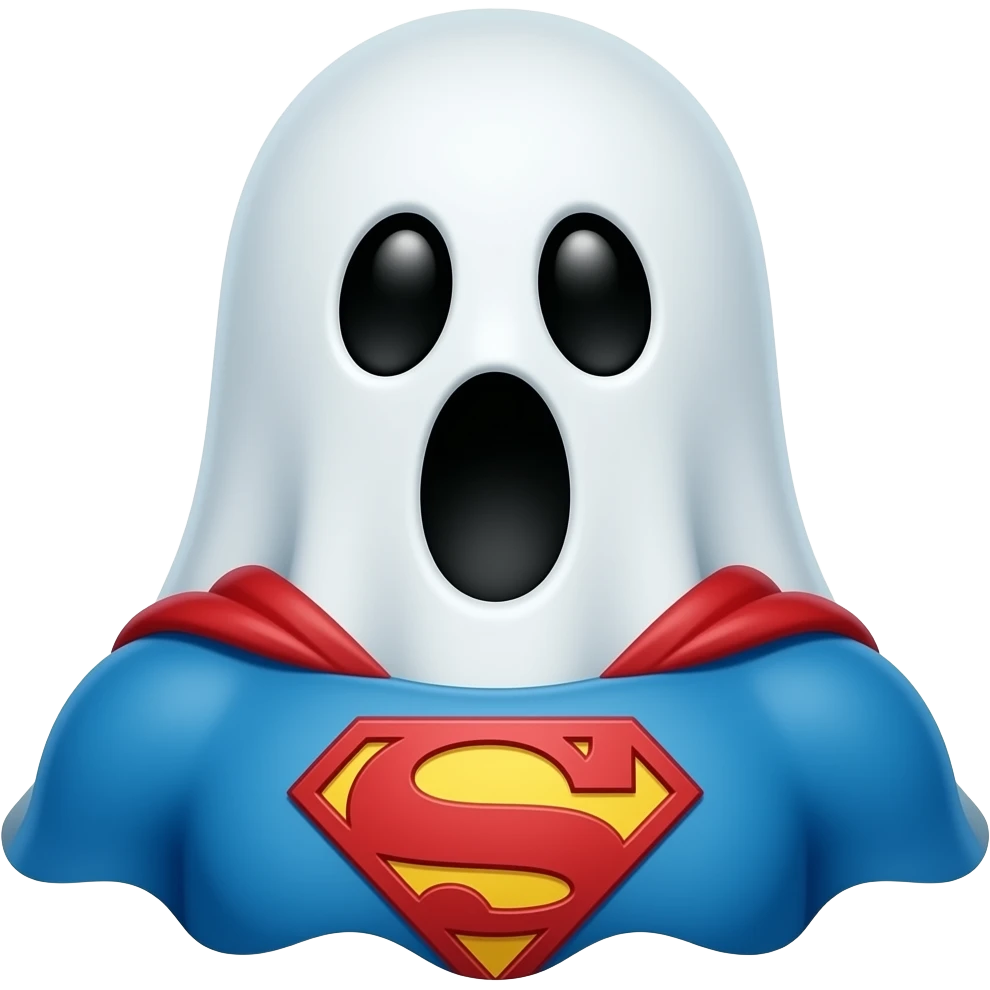 Kawaii solid  with Superman crestghost with black eyes and dressed lik superman emoji