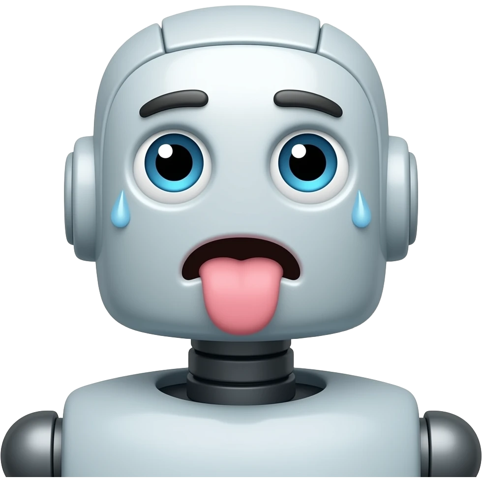 robot sweating with toung out and eyes looking up emoji