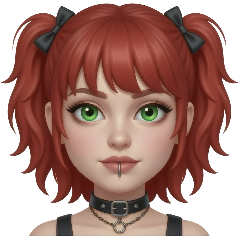 redhead goth girl with green eyes, vertical labret and nose piercing emoji