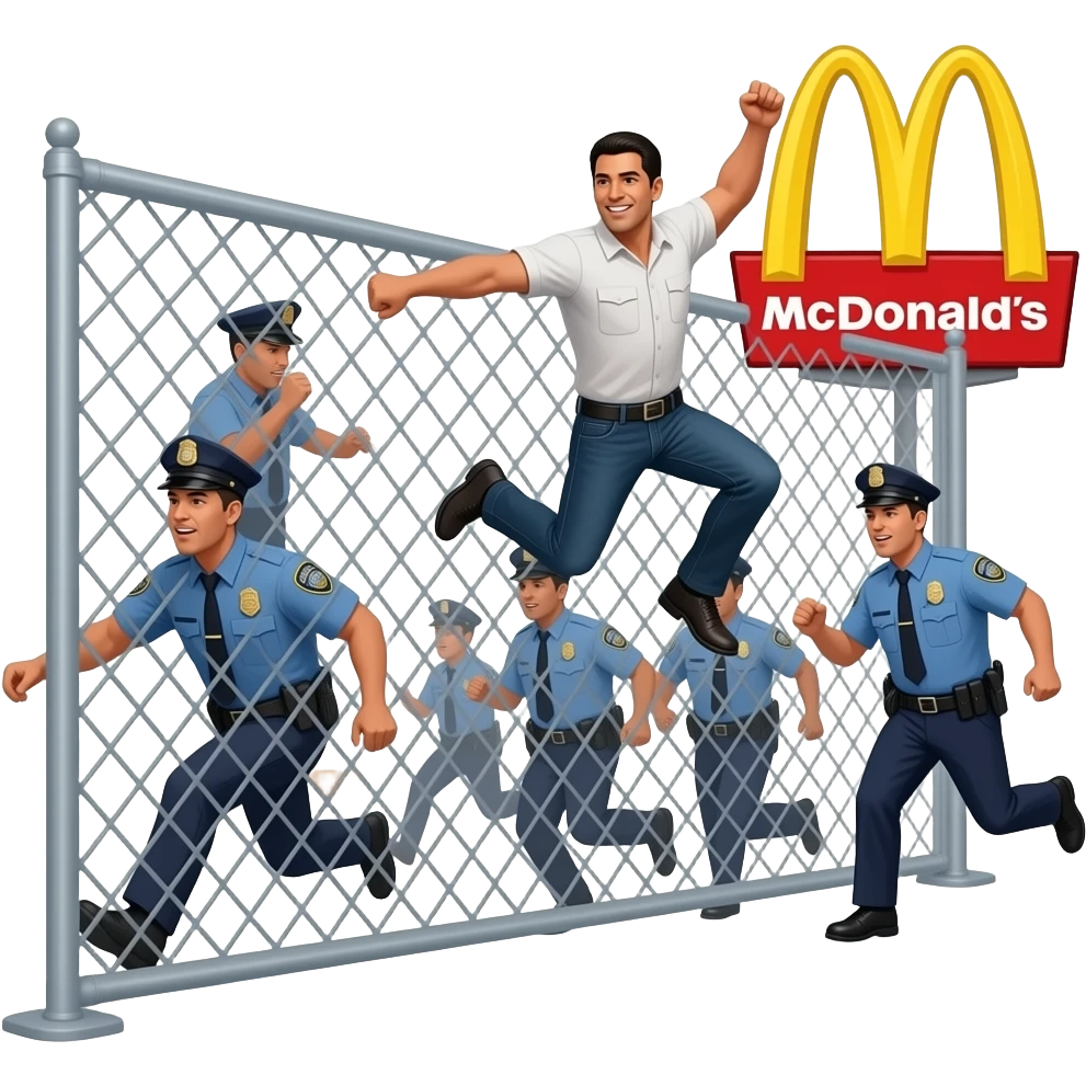 Make a Hispanic guy jump  a 30 foot fence to get to a McDonald’s while being chased by cops emoji