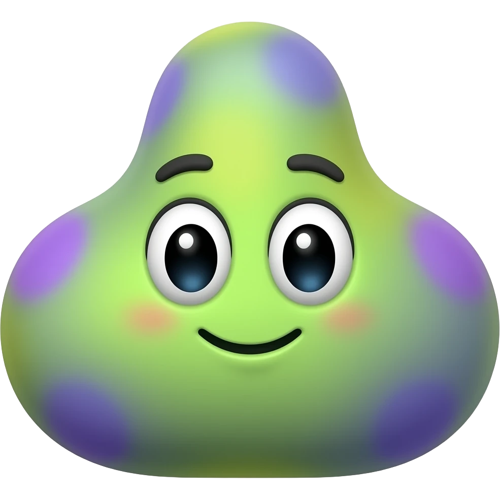 A playful, colorful cartoon character with a tall, rounded, abstract shape inspired by organic forms, designed in a cute and whimsical style with big eyes and a friendly expression, keeping the look lighthearted and explicit. emoji
