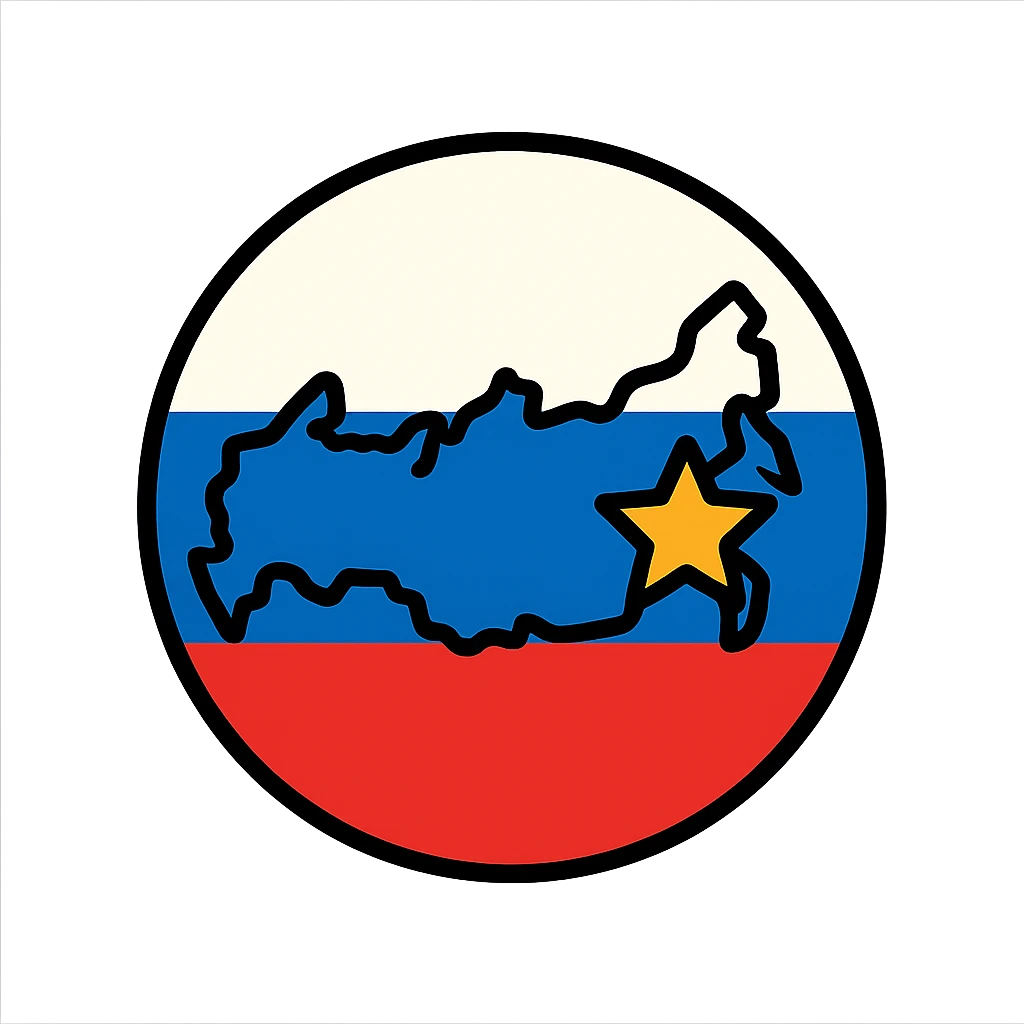 icon of the Russian Federation with a circular badge design, incorporating the flag and a star, modern and simple emoji