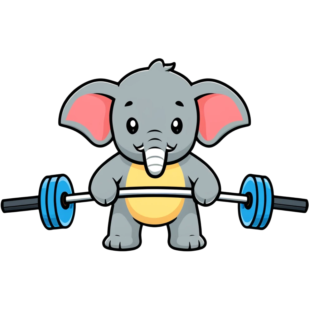 cartoonish elephant lifting a barbell emoji