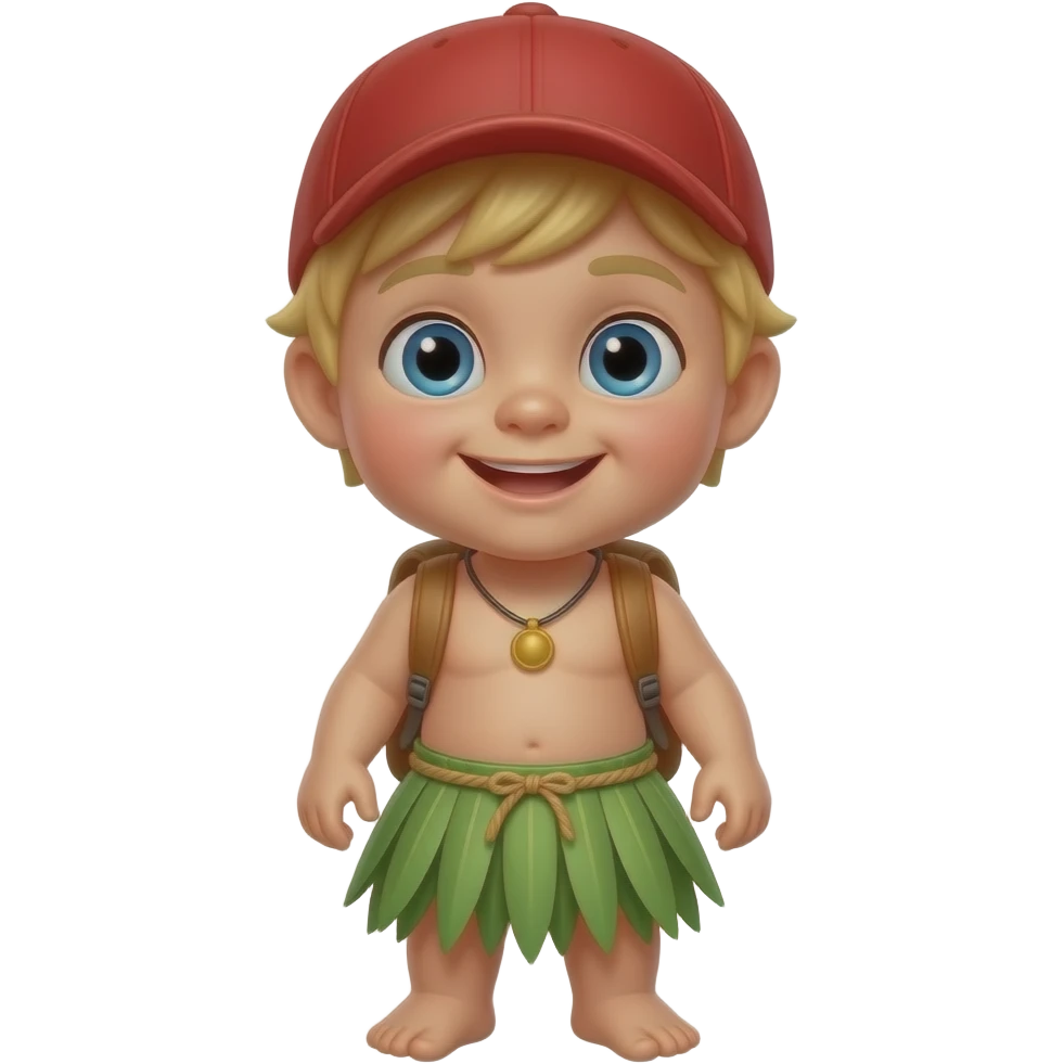 Baby boy Hawaiian menehune in preschool more menehune from Hawaii blonde baby going to school show younger and more menehune eliminate background children have the red menehune hat and backpack on the hat needs to look more menehune and I like the one with the grass skirt better emoji
