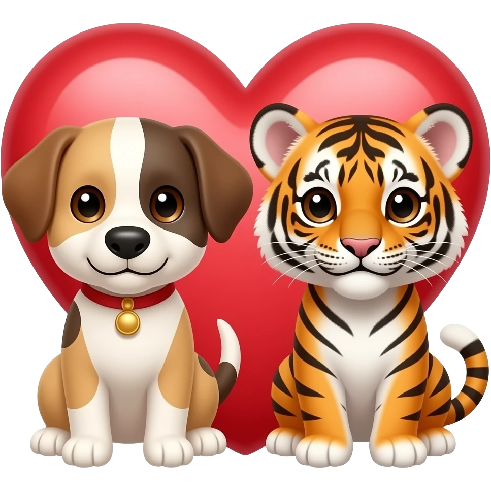 puppy dog and tiger cub with revolving love heart in between emoji