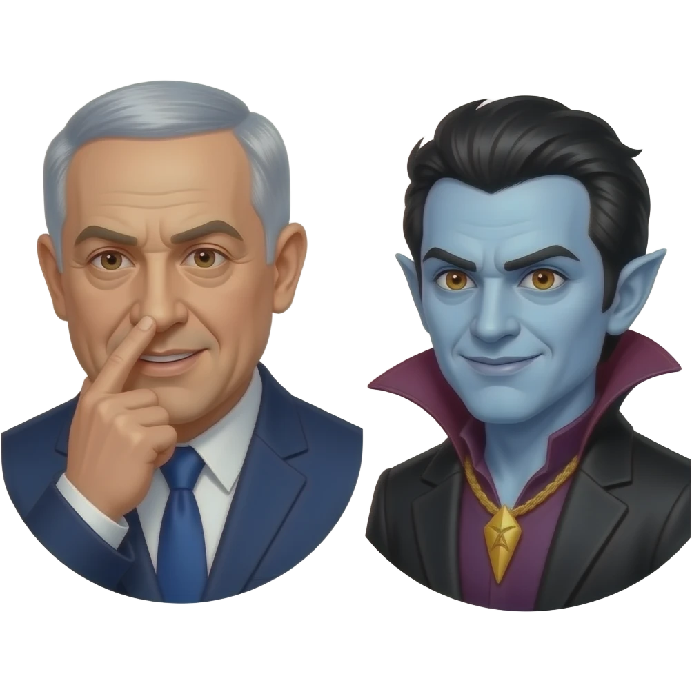 benjamin netanyahu says "goyslop" to alucard from castlevania while pinching his nose emoji